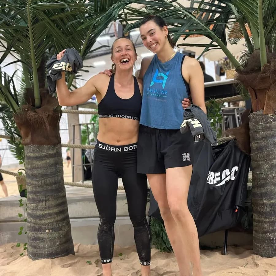 Two players laughing together after a session at The Beach
