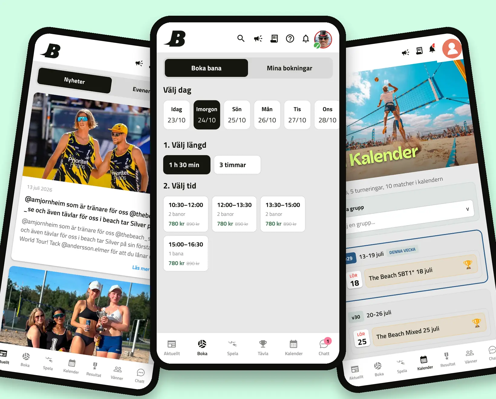 The Beach-appen — boka bana, nyheter och kalender